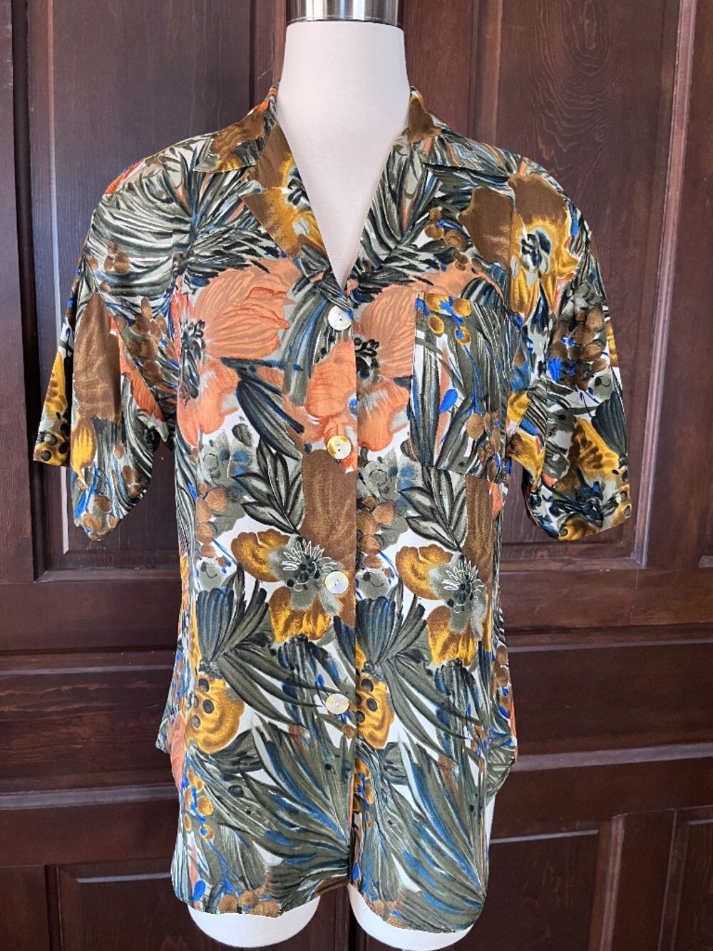 Bonnie & Norma Vintage Blouse Top Button Up Floral Rayon Made in USA Size 10